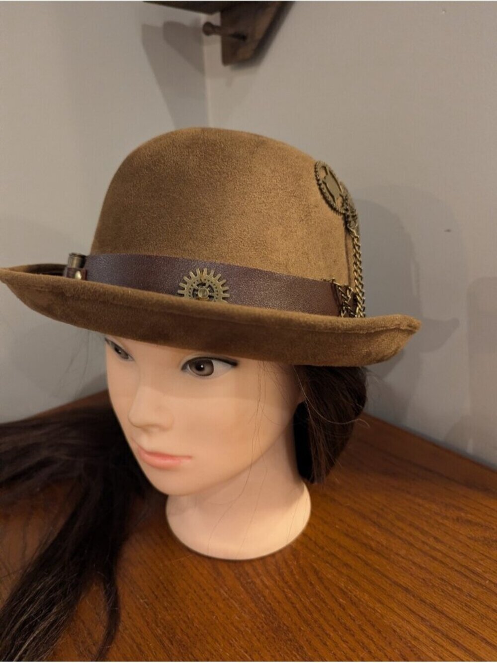 Steampunk Hat with gears Chain & Ammo, Brown bowler hat Renaissance Unisex OS - Picture 5 of 11
